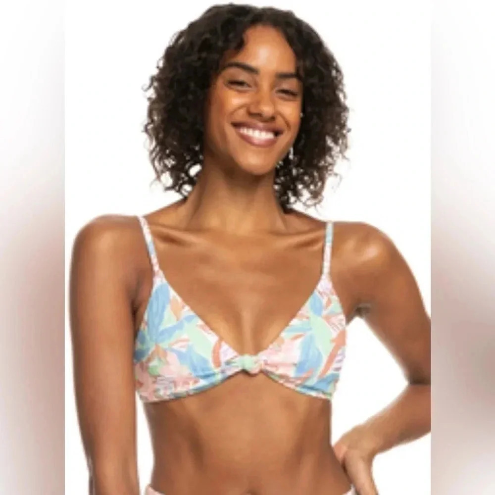 Roxy Love The Surf Knot Textured Bikini Top Adj Straps Removable Pads WMs L NWT